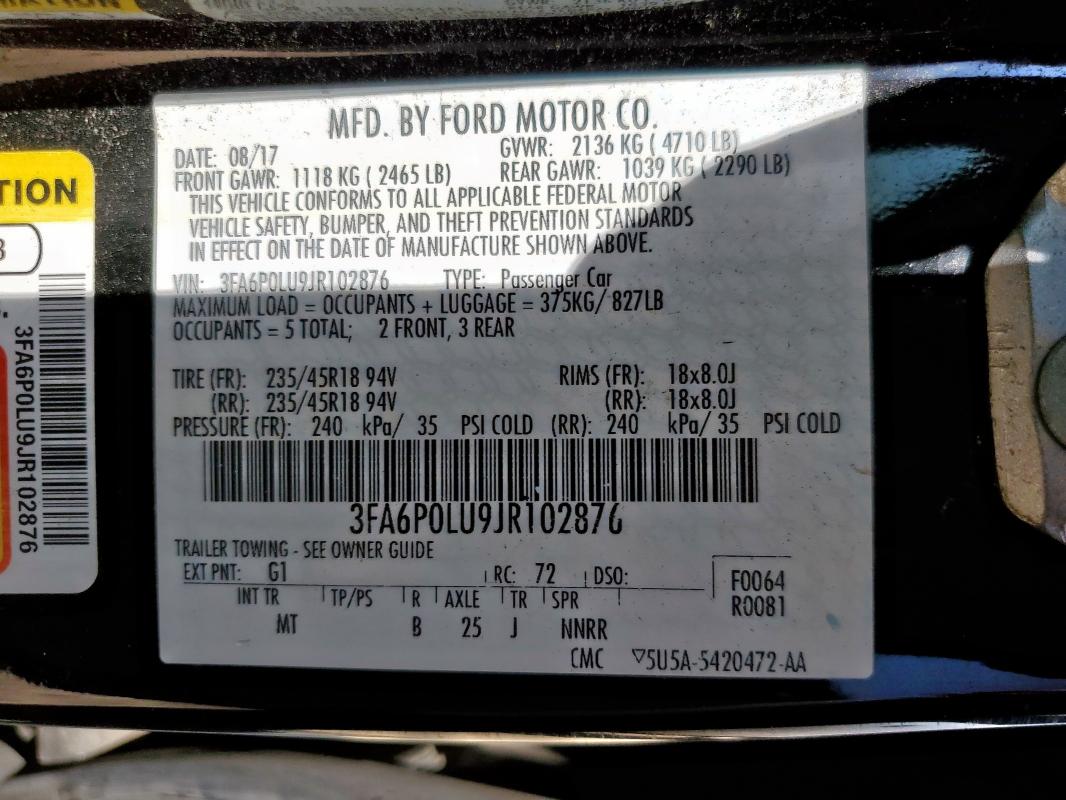 2018 FORD FUSION SE 3FA6P0LU9JR102876