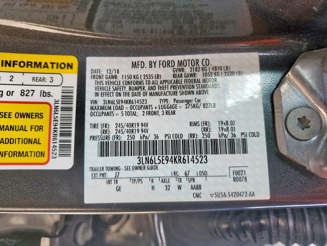 2019 LINCOLN MKZ RESERV - 3LN6L5E94KR614523