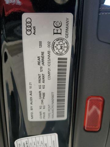 2022 AUDI S5 PREMIUM WAUA4CF51NA010077