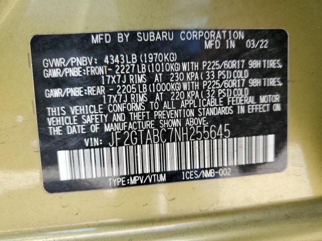 2022 SUBARU CROSSTREK - JF2GTABC7NH255645