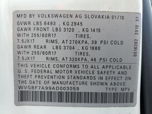 2010 VOLKSWAGEN TOUAREG V6 - WVGBF7A99AD003059