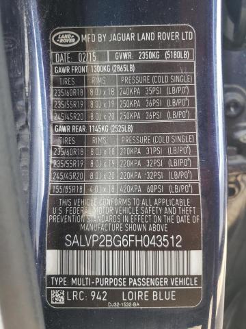 2015 LAND ROVER RANGE ROVE - SALVP2BG6FH043512
