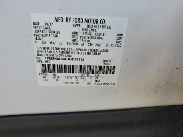 2017 FORD EXPLORER XLT 1FM5K8D8XHGE34312