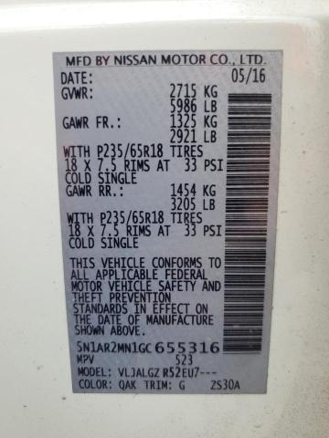 2016 NISSAN PATHFINDER 5N1AR2MN1GC655316