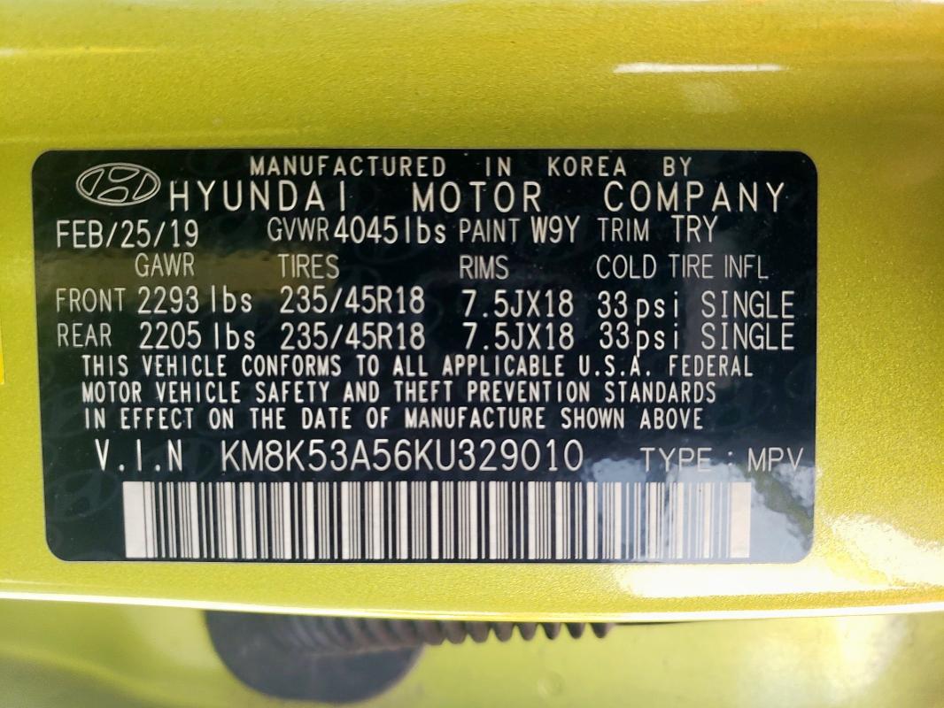 2019 HYUNDAI KONA ULTIM KM8K53A56KU329010