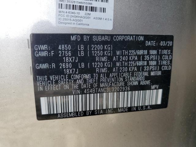 2020 SUBARU OUTBACK LI 4S4BTANC3L3202936