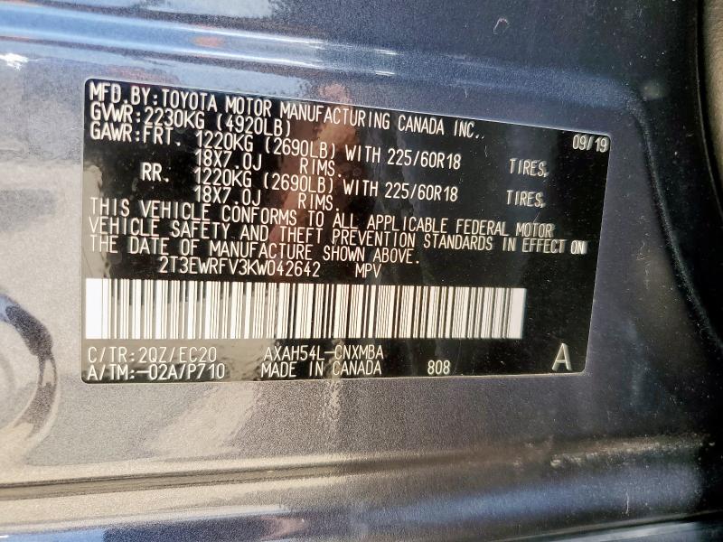 2019 TOYOTA RAV4 XSE 2T3EWRFV3KW042642