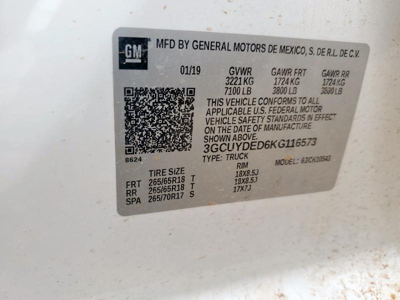 2019 CHEVROLET SILVERADO 3GCUYDED6KG116573