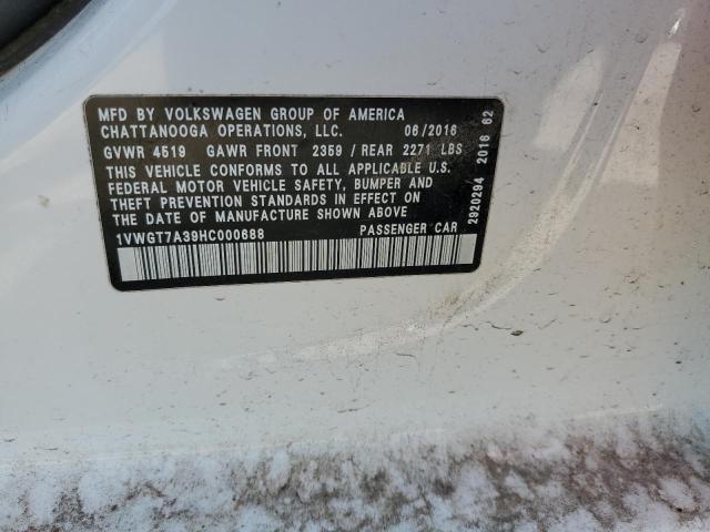 2017 VOLKSWAGEN PASSAT SE 1VWGT7A39HC000688