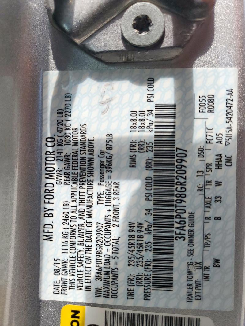 2016 FORD FUSION SE - 3FA6P0T98GR209907