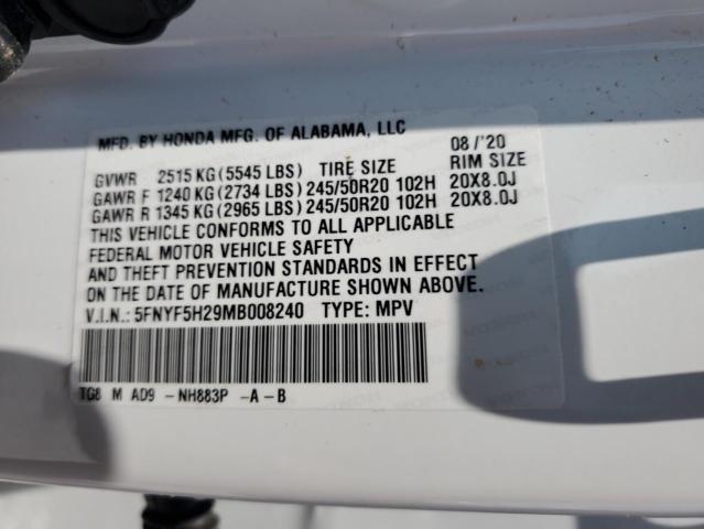 2021 HONDA PILOT SE 5FNYF5H29MB008240