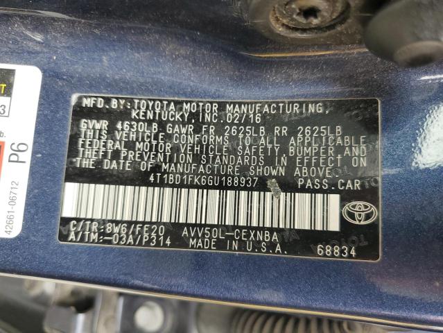 2016 TOYOTA CAMRY HYBR - 4T1BD1FK6GU188937
