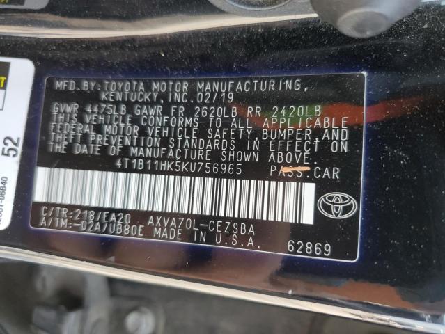 2019 TOYOTA CAMRY L - 4T1B11HK5KU756965