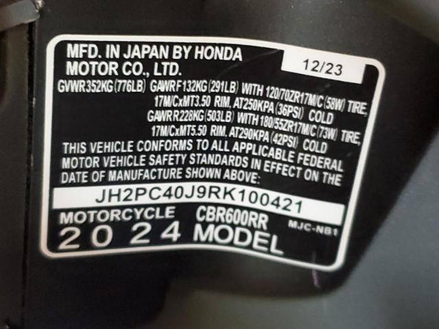 2024 HONDA CBR600 RR JH2PC40J9RK100421