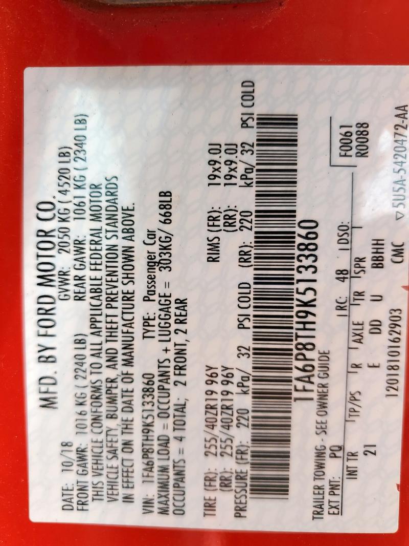 2019 FORD MUSTANG 1FA6P8TH9K5133860