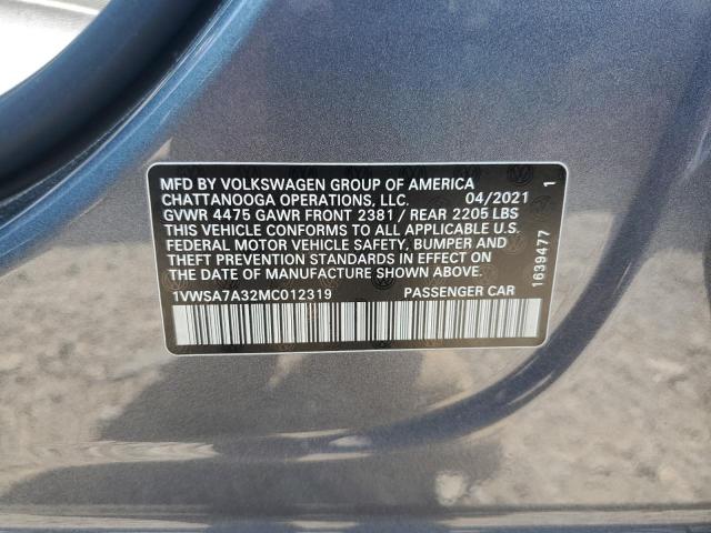 2021 VOLKSWAGEN PASSAT SE 1VWSA7A32MC012319