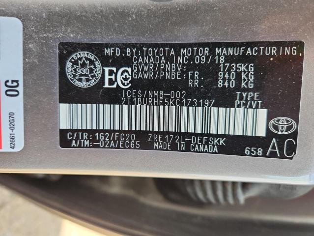 2019 TOYOTA COROLLA L 2T1BURHE5KC173197