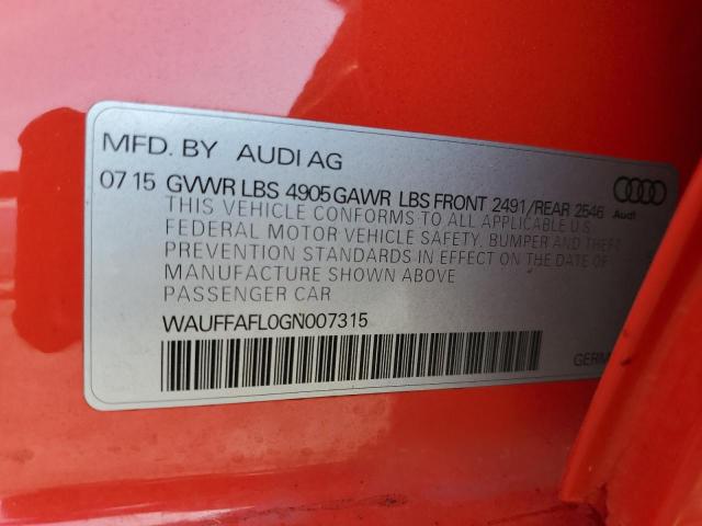 2016 AUDI A4 PREMIUM WAUFFAFL0GN007315