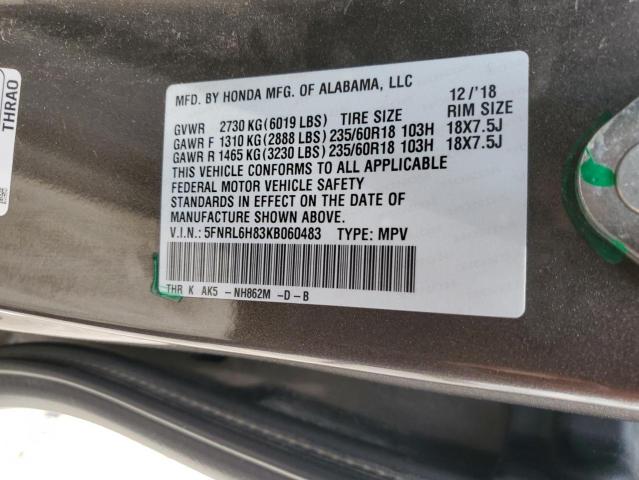 2019 HONDA ODYSSEY TO 5FNRL6H83KB060483