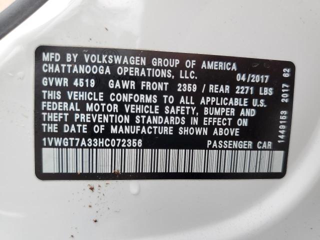 2017 VOLKSWAGEN PASSAT SE 1VWGT7A33HC072356