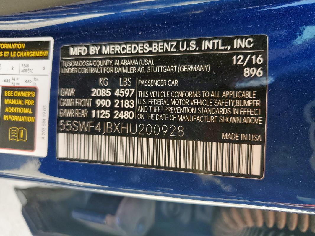 2017 MERCEDES-BENZ C 300 55SWF4JBXHU200928
