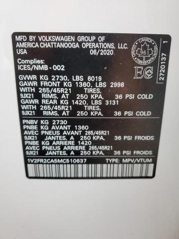 2021 VOLKSWAGEN ATLAS SEL 1V2FR2CA5MC510637