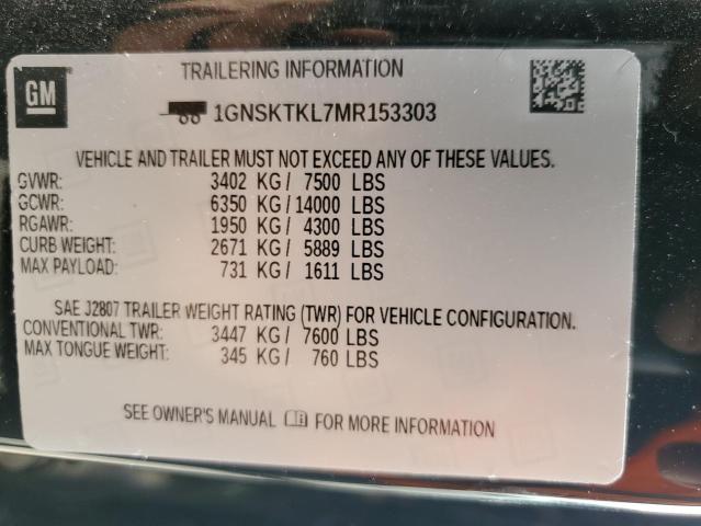 2021 CHEVROLET TAHOE K150 1GNSKTKL7MR153303