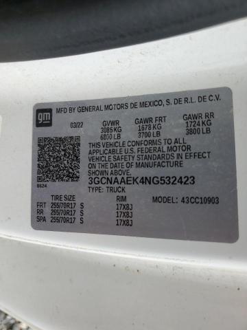 2022 CHEVROLET SILVERADO 3GCNAAEK4NG532423