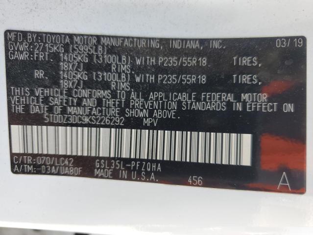 2019 TOYOTA SIENNA XLE 5TDDZ3DC9KS226292