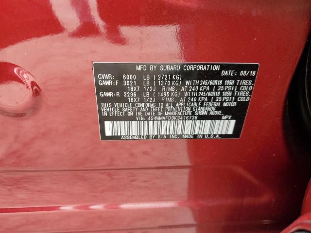 2019 SUBARU ASCENT PRE 4S4WMAFD0K3416738