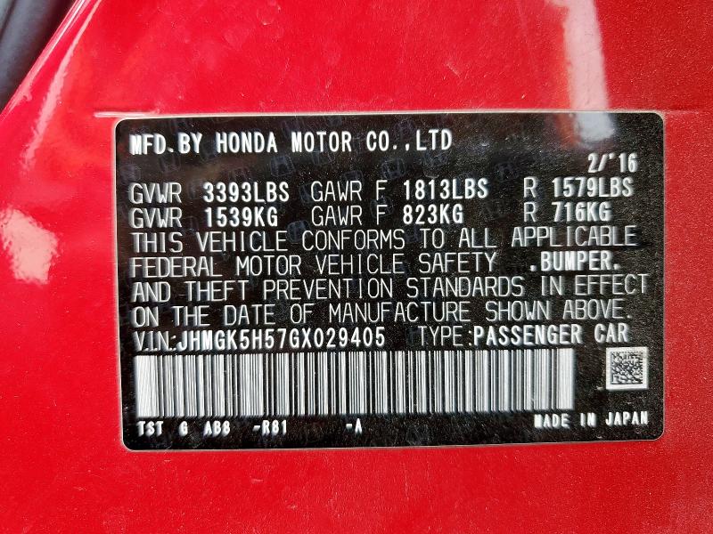 2016 HONDA FIT LX JHMGK5H57GX029405