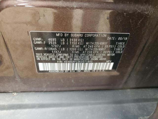 2019 SUBARU OUTBACK 2. 4S4BSAFC5K3371940