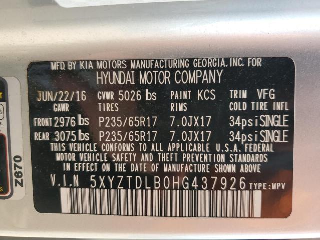 2017 HYUNDAI SANTA FE S - 5XYZTDLB0HG437926