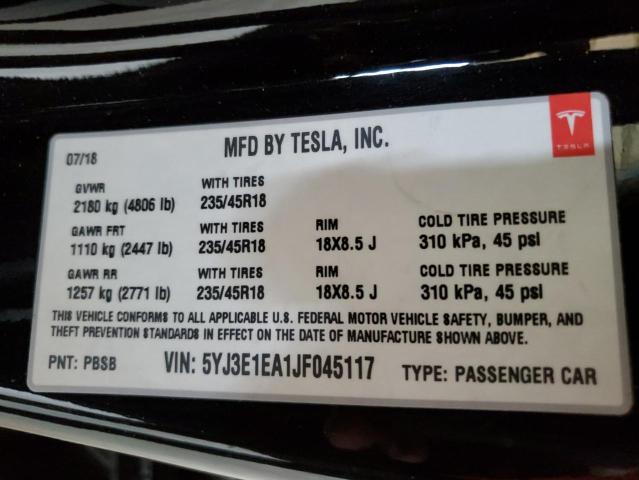 2018 TESLA MODEL 3 5YJ3E1EA1JF045117