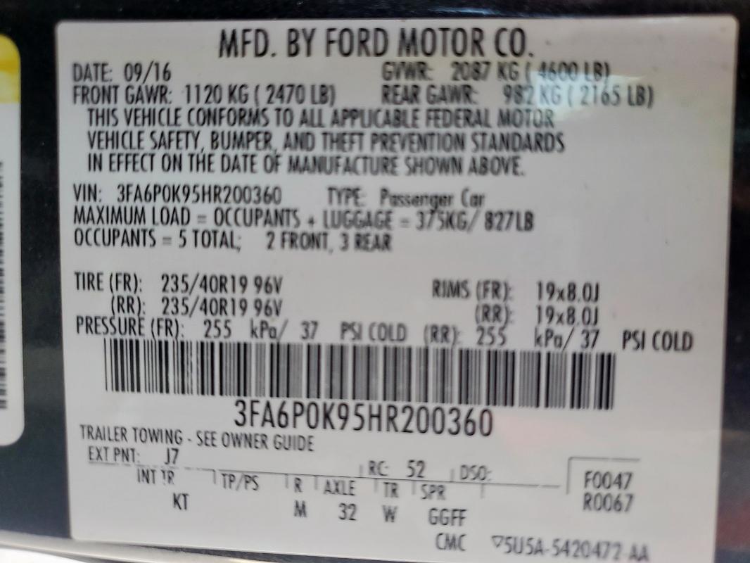2017 FORD FUSION TIT 3FA6P0K95HR200360