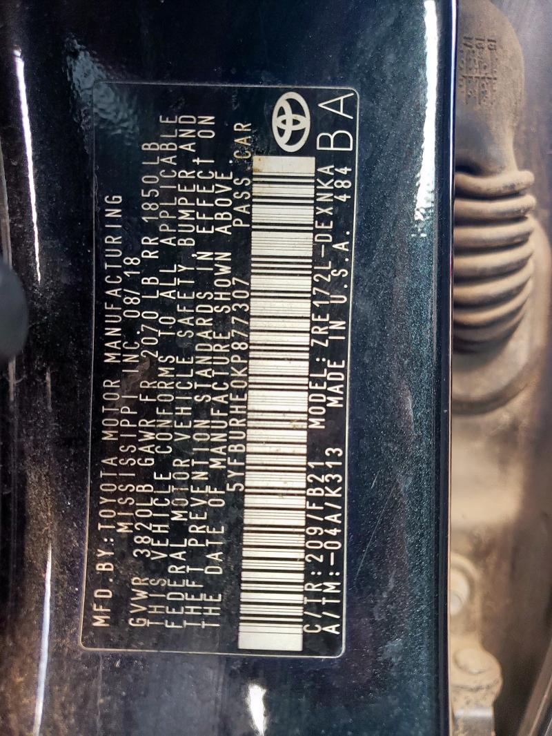 2019 TOYOTA COROLLA L - 5YFBURHE0KP877307