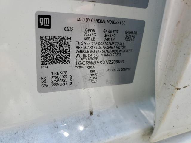 2022 CHEVROLET SILVERADO - 1GCRWBEKXNZ200091