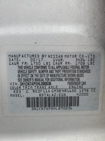 2017 NISSAN VERSA S 3N1CN7AP2HL890036