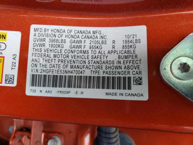 2022 HONDA CIVIC SI 2HGFE1E53NH470047