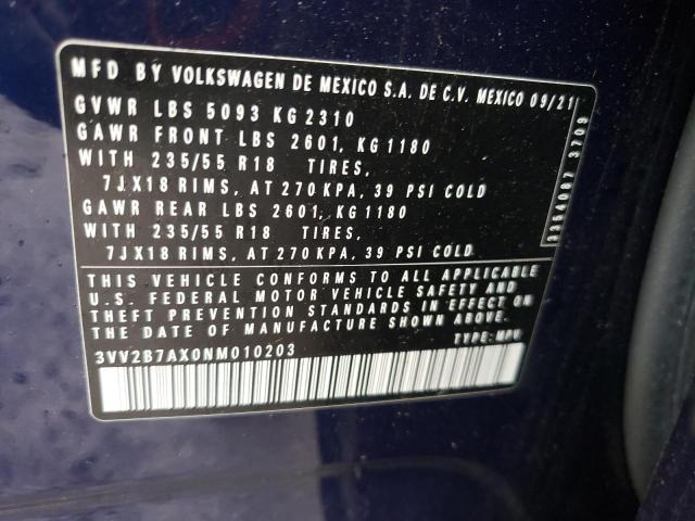 2022 VOLKSWAGEN TIGUAN SE 3VV2B7AX0NM010203