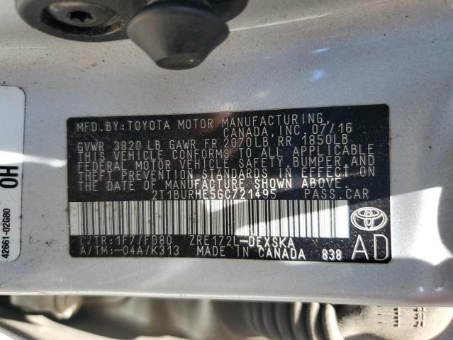 2016 TOYOTA COROLLA L - 2T1BURHE5GC721495