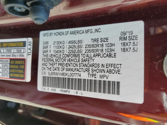 2019 HONDA CR-V EXL - 5J6RW1H80KL007774