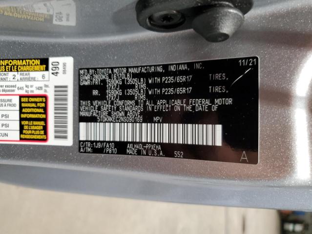 2022 TOYOTA SIENNA LE 5TDKRKEC2NS090169