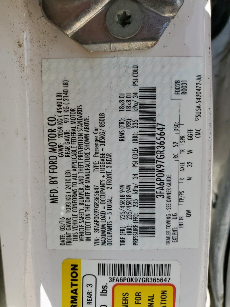 2016 FORD FUSION TIT 3FA6P0K97GR365647