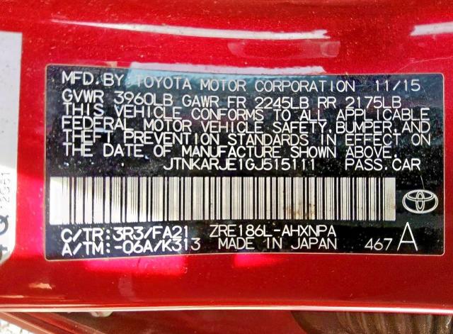 2016 TOYOTA SCION IM - JTNKARJE1GJ515111
