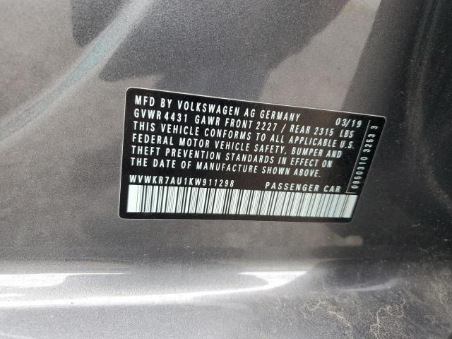 2019 VOLKSWAGEN E-GOLF SE WVWKR7AU1KW911298