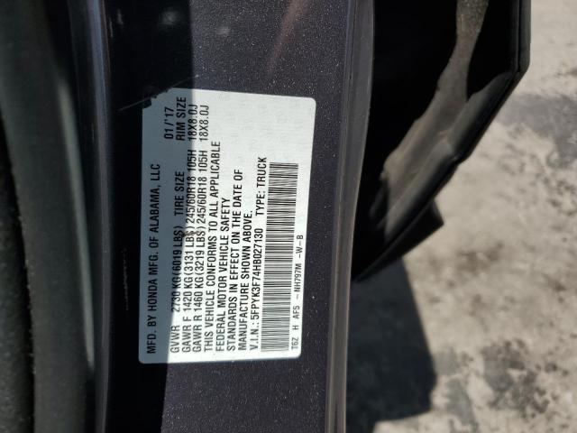 2017 HONDA RIDGELINE 5FPYK3F74HB027130