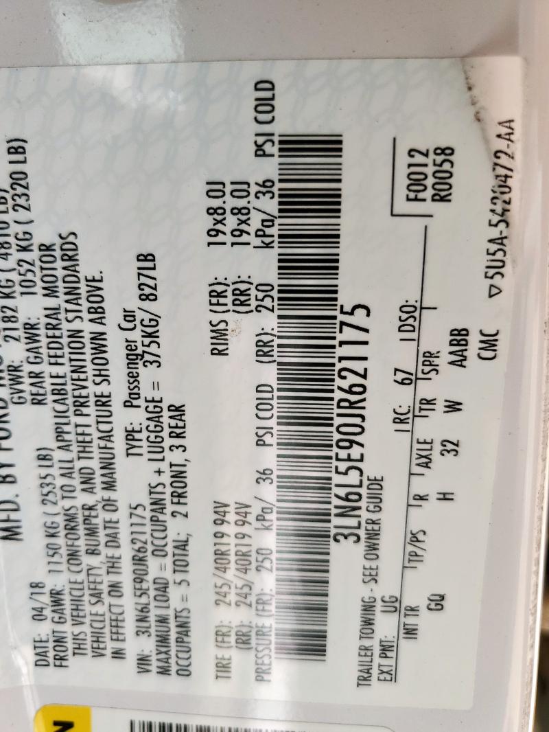 2018 LINCOLN MKZ RESERV 3LN6L5E90JR621175