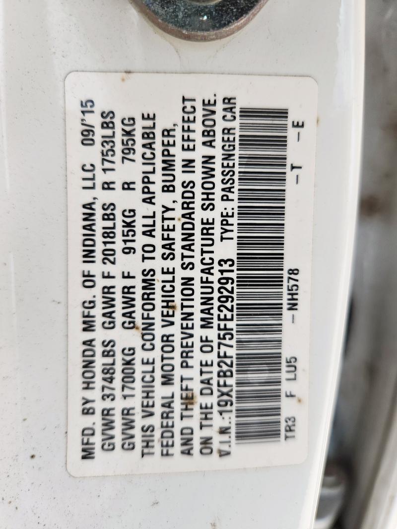2015 HONDA CIVIC SE 19XFB2F75FE292913