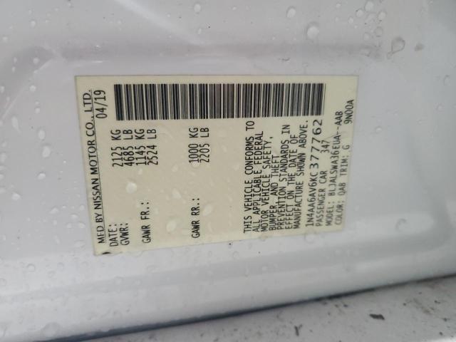 2019 NISSAN MAXIMA S 1N4AA6AV6KC377762